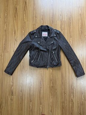 Levi's Faux Leather Snake Print Moto Jacket Brown Black Size Small